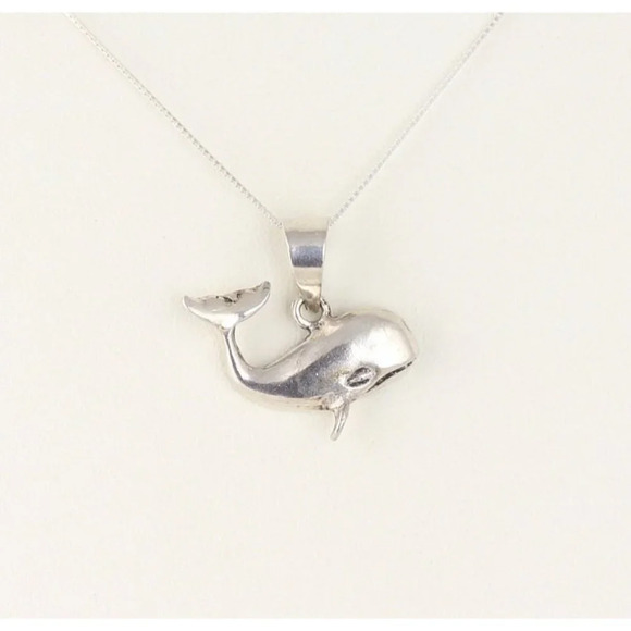 Sterling Silver Whale Necklace 18 inch Chain - Picture 1 of 7